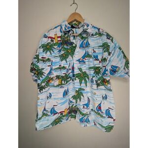 Vintage Catalina Mediterranean Sailboat Hawaiian Shirt Mens XL Tropical Coastal‎
